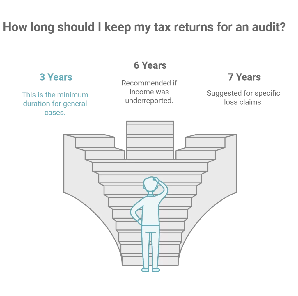 Stair-step infographic outlining steps to achieve document retention mastery, including understanding importance, learning timeframes, organizing documents, and achieving peace of mind.